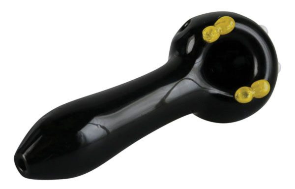 Front view of the Empire Glassworks Time Bomb Spoon, a dark glass pipe with a curved design.