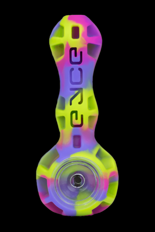 Colorful silicone pipe with the word "peace" vertically displayed.