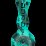 Glowing blue glass pipe with the word “CORE” vertically etched down the side.