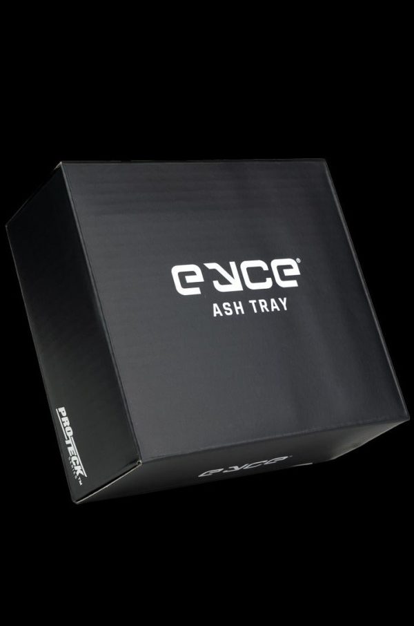 Black “eyce” branded ash tray with logo and text.