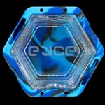Hexagonal silicone dab rig with blue marbled accents and “Ence” logo.