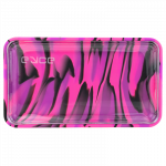 An overhead view of the EYCE Silicone and Glass Rolling Tray with a dark background highlighting its smooth, flat surface.