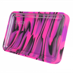 An overhead shot of the EYCE Silicone and Glass Rolling Tray, showcasing its smooth, purple surface and rectangular shape.