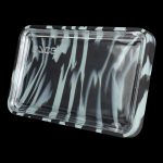 Clear rolling tray with a black and white marbled design.