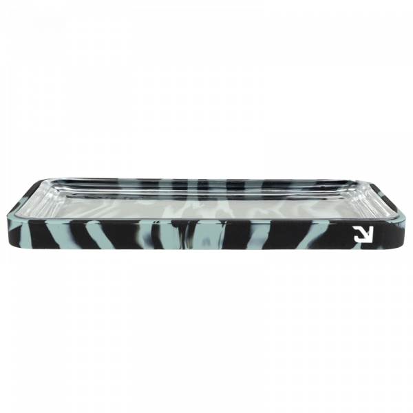 The EYCE Silicone and Glass Rolling Tray is displayed as a top-down shot with a smooth, reflective surface.