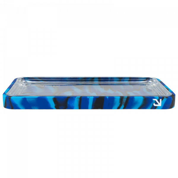 The EYCE Silicone and Glass Rolling Tray is shown from above, displaying a flat, rectangular design with a smooth surface.