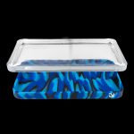 Clear acrylic storage box with a blue marbled base, designed for cannabis accessories.