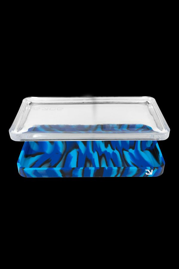 Clear acrylic storage box with a blue marbled base, designed for cannabis accessories.