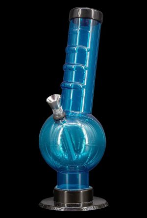 Blue glass water pipe (bong) isolated on a black background.