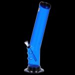Blue glass water pipe with metal bowl.
