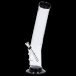 Glass bong with a wide base and angled neck.
