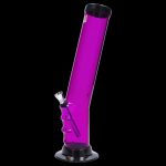 Purple glass water pipe with black accents, isolated on a black background.
