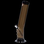 Amber acrylic water pipe with a flared base, isolated on a black background.