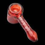 A side view of the Famous Brandz "Space Hammer" hand pipe, showcasing its red-tinted glass and streamlined design.