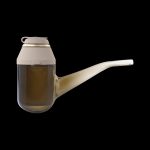 Glass bubbler pipe with a textured white mouthpiece, isolated on a black background.