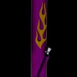 A front view of the 12-inch JM Plastics Flame Straight Tube acrylic water pipe, featuring vibrant flame graphics on purple tinted glass.