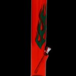 Front view of the 12-inch JM Plastics Flame Straight Tube acrylic water pipe with a carb hole and red flame design.