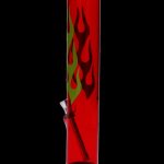 Front view of the 12-inch JM Plastics Flame Straight Tube with Carb Hole, a red acrylic water pipe with flame designs.