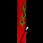 A front view of the 12-inch JM Plastics Flame Straight Tube, featuring vibrant flame decals on clear acrylic.