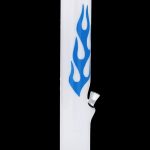 Front view of the 12-inch JM Plastics Flame Straight Tube, showcasing a clear acrylic water pipe with vibrant flame designs.