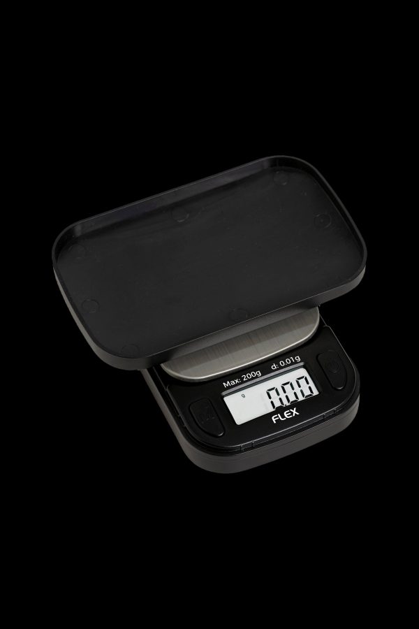 Digital scale with a black platform, displaying 0.00g, used for measuring cannabis.