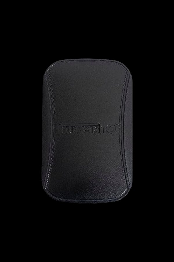 Black cannabis storage case with embossed lettering.