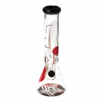 Front view of the Famous Design "GOA" Beaker Bong, a clear glass piece with a wide base and curved neck.