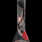 Front view of the Famous Design "GOA" Beaker Bong, showcasing a patterned glass design against a dark background.