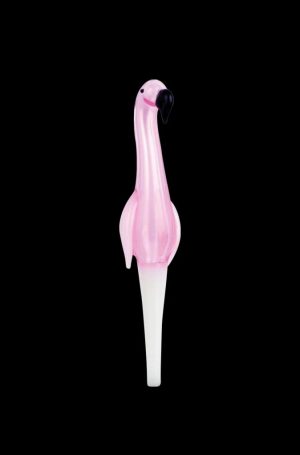 Front view of the Flamingo Glass Dab Straw Collector, a clear glass straw with a curved shape against a plain white background.