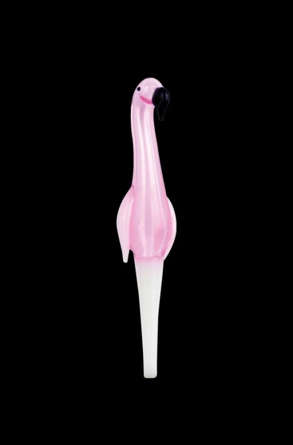 Front view of the Flamingo Glass Dab Straw Collector, a clear glass straw with a curved shape against a plain white background.