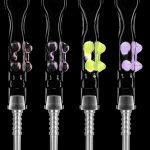 Front view of the Flat Pinch Dab Collector with Titanium Tip, showcasing the clear glass design and metallic tip against a black background.