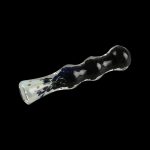 A close-up, angled view of the Fritted Fumed Taster Glass Chillum, showcasing its smoky, textured glass finish.