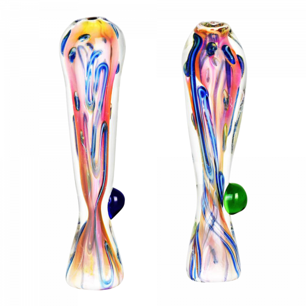 Front view of the Fumed Tropical Sunset Glass Taster with a fumed finish, showcasing its vibrant color gradient.