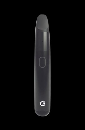 Front view of the G Pen Micro+ Concentrate Vaporizer, a slim, black pen-style device with a subtle metallic accent.