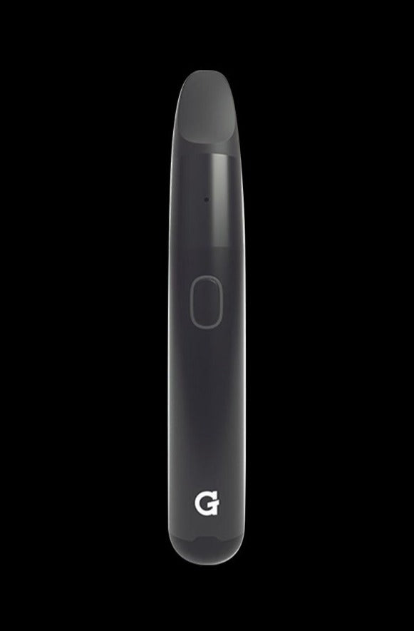 Front view of the G Pen Micro+ Concentrate Vaporizer, a slim, black pen-style device with a subtle metallic accent.