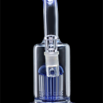 Blue glass water pipe (bong) with multiple diffusion stacks.