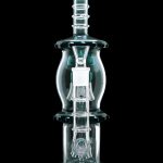 Front view of the 13.5-inch Smoke Cartel Straight Tube bong with Dual Octopus Perc, showcasing its clear glass construction and unique bubbler design.