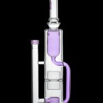 Purple and clear glass water pipe (rig) with multiple chambers and percolators.
