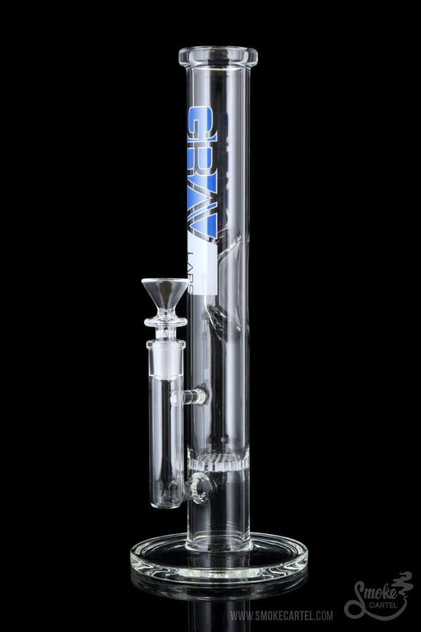Front view of the GRAV® Medium 12 Inch Straight Tube, showcasing the clear glass construction and simple, vertical arrangement.