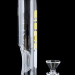 A straight-on view of the GRAV® Medium 12 Inch Straight Tube, showing its black accents and clear glass construction.