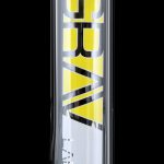 Front view of the GRAV® Medium 12 Inch Straight Tube with black accents, showcasing the clear glass tube and its vertical design.