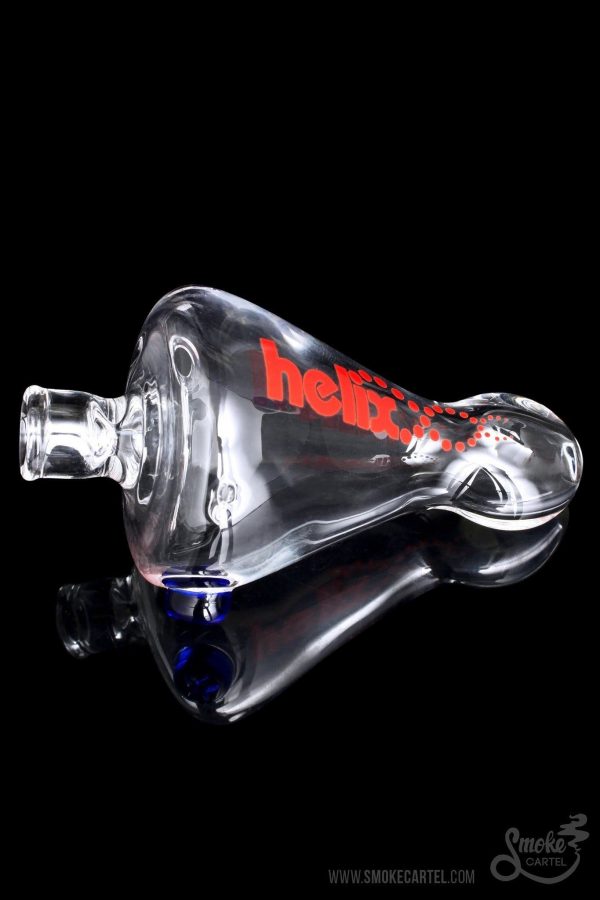 A detailed side view of the GRAV® Helix Taster Chillum, showcasing its compact size and sleek, modern design against a dark backdrop.