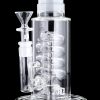Front view of the GRAV® STAX Flare Base with Coil Showerhead Perc, showcasing its clear glass construction and unique coil perc design.