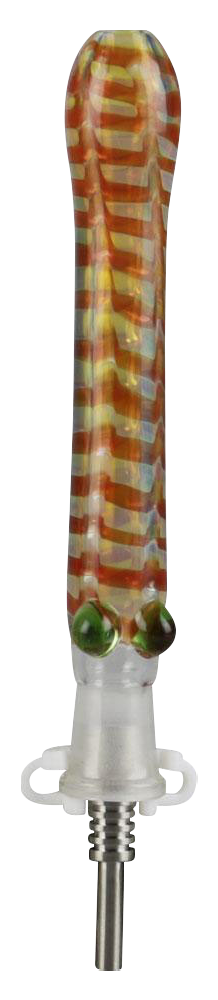 A front view of the Glass Dab Collector Straw with 10mm Titanium Tip, showing a clear glass straw with a metallic tip.