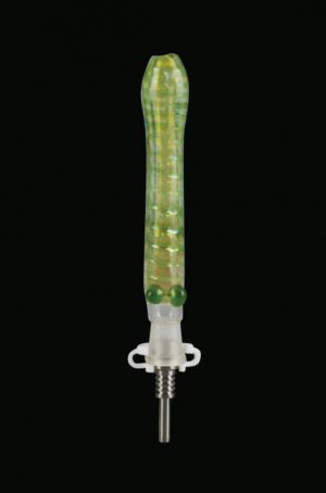Front view of the Glass Dab Collector Straw with 10mm Titanium Tip, showing a clear glass tube with a metallic tip.