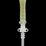 Green and white glass oil rig dab nail with a detailed, elongated design.