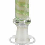 A close-up, angled view of the Simple Glass Nectar Dab Straw Collector with Quartz Tip, showing its clear glass body.