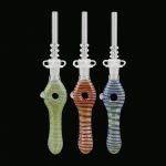 A straight-on view of the Glass Donut Dab Straw Nectar Collector, showing its clear glass construction and simple cylindrical form.