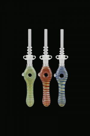 A straight-on view of the Glass Donut Dab Straw Nectar Collector, showing its clear glass construction and simple cylindrical form.