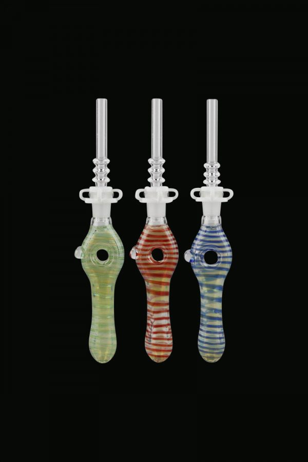 A straight-on view of the Glass Donut Dab Straw Nectar Collector, showing its clear glass construction and simple cylindrical form.